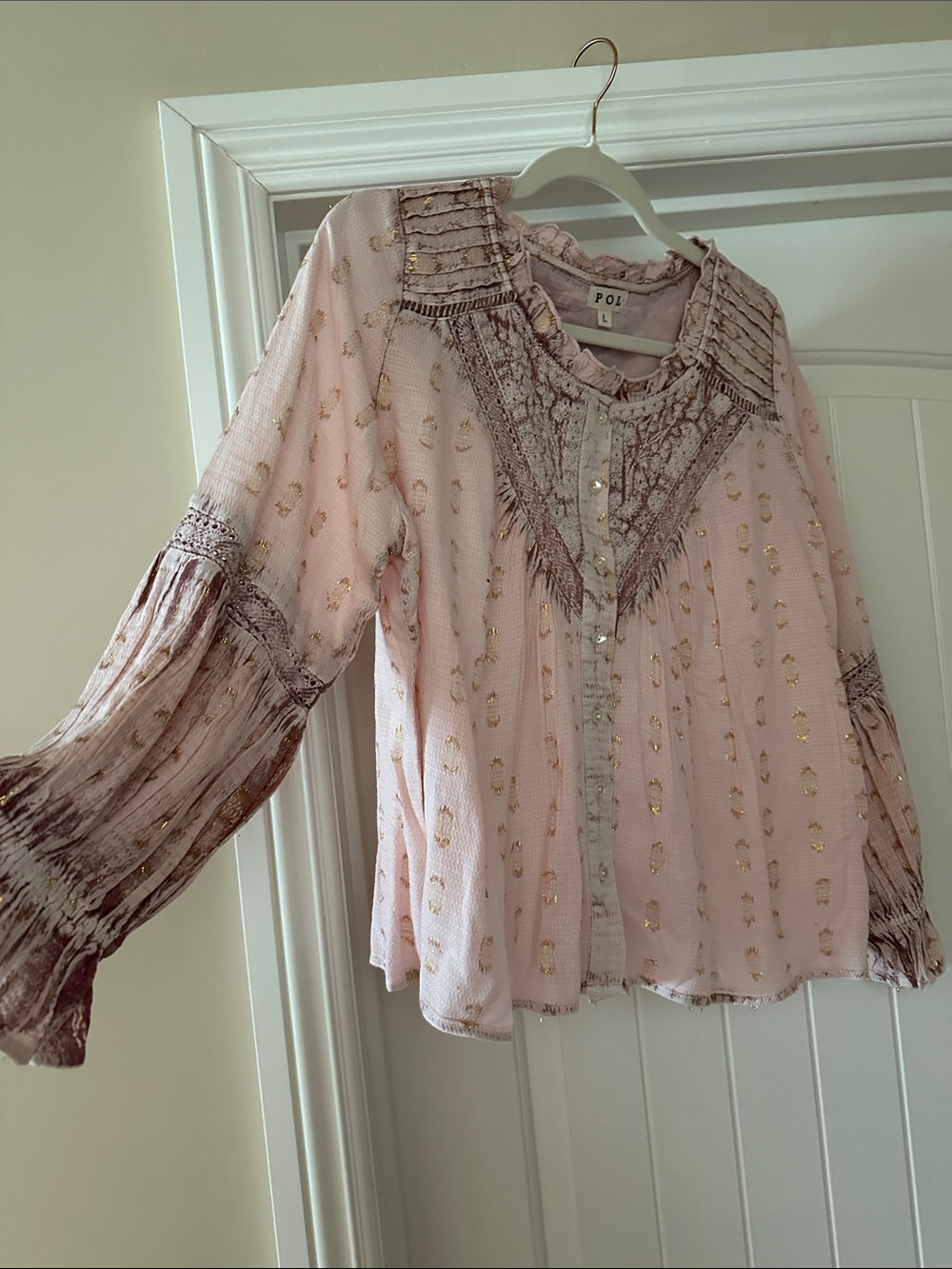 POL Pink Blouse with Gold Metallic Accents L